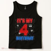 Spider Web Four 4 Years Old ItS My 4th Birthday Boy Party Tank Top thumb 2