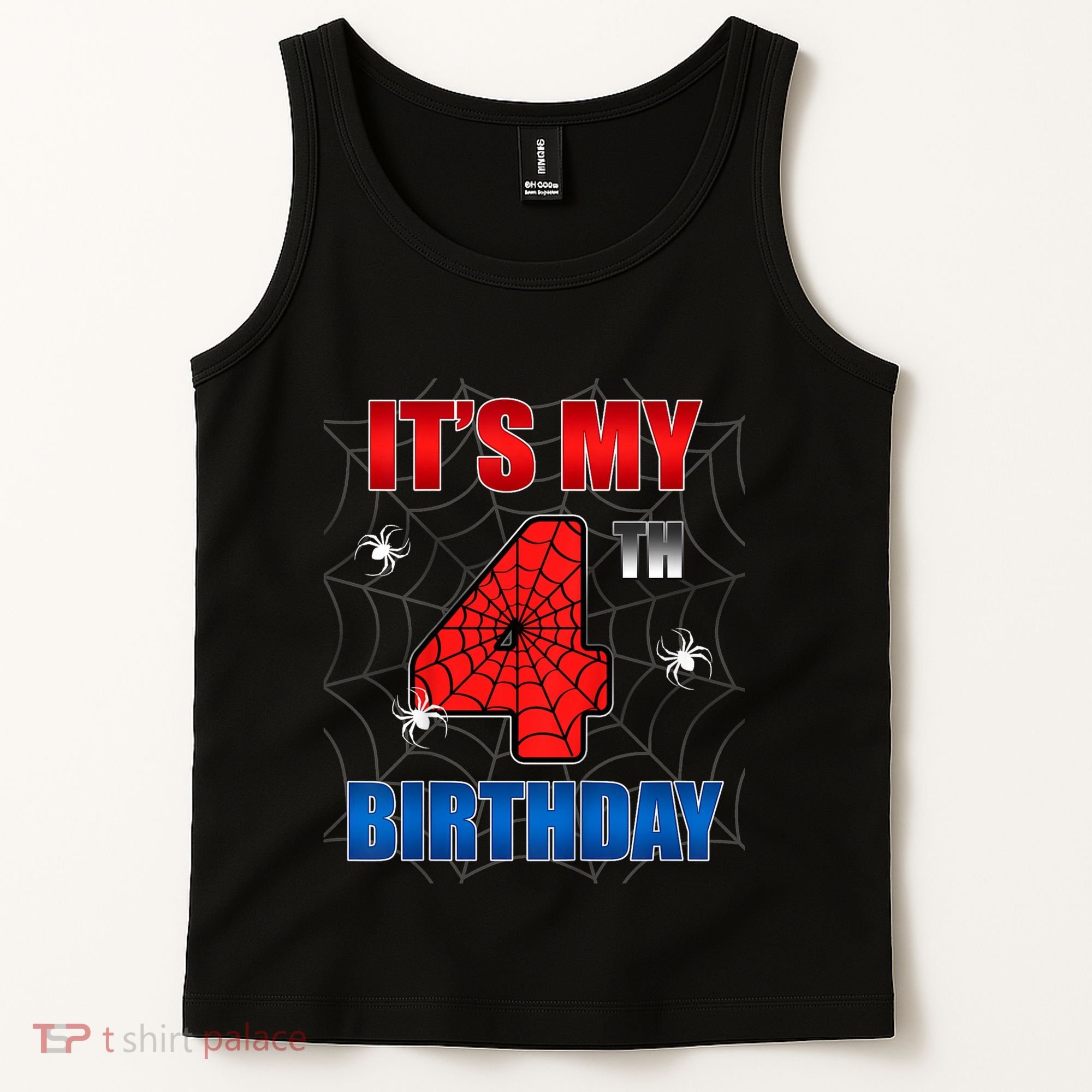 Spider Web Four 4 Years Old ItS My 4th Birthday Boy Party Tank Top