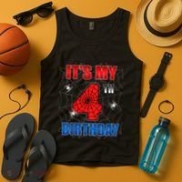Spider Web Four 4 Years Old ItS My 4th Birthday Boy Party Tank Top thumb 4