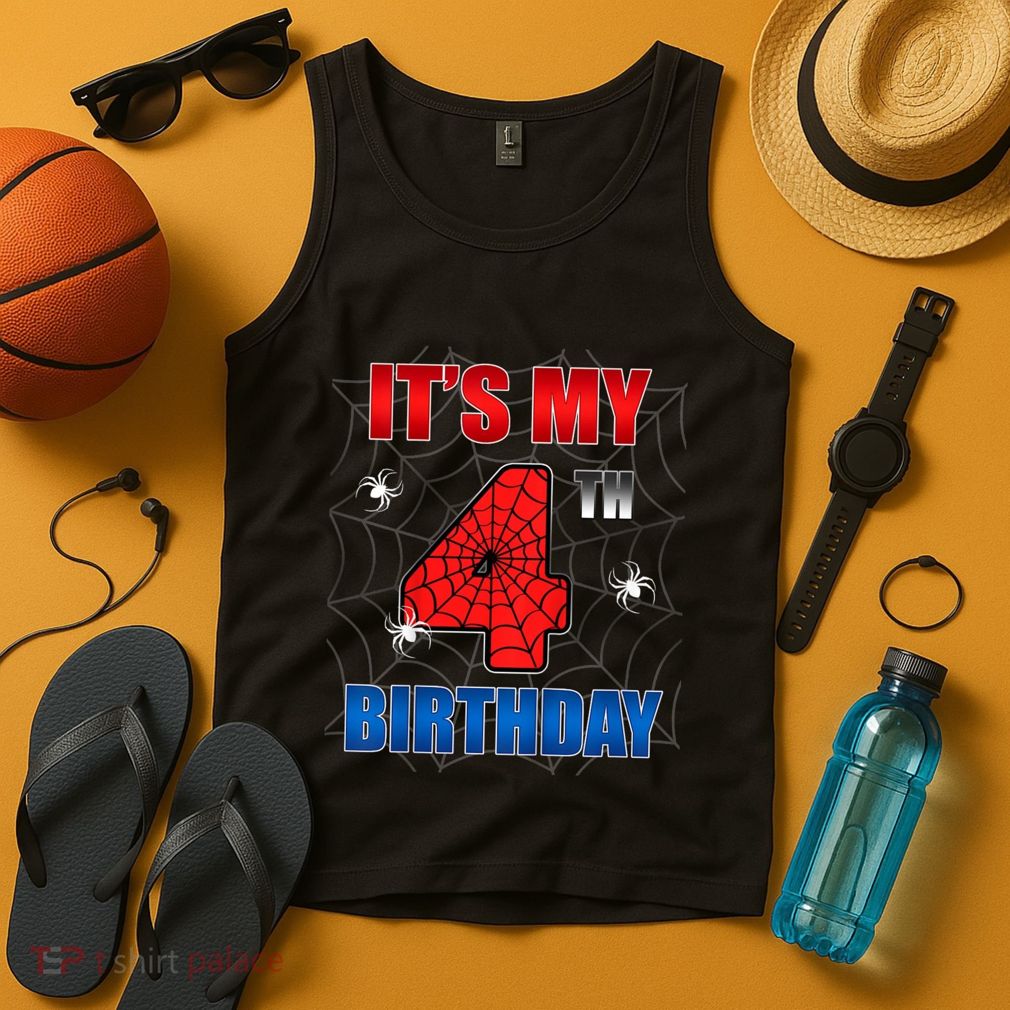 Spider Web Four 4 Years Old ItS My 4th Birthday Boy Party Tank Top