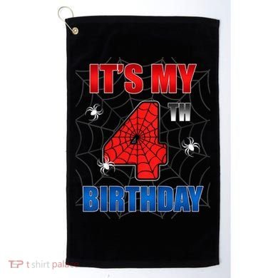 Spider Web Four 4 Years Old ItS My 4th Birthday Boy Party Golf Towel