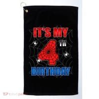 Spider Web Four 4 Years Old ItS My 4th Birthday Boy Party Golf Towel thumb 0