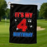 Spider Web Four 4 Years Old ItS My 4th Birthday Boy Party Golf Towel thumb 1