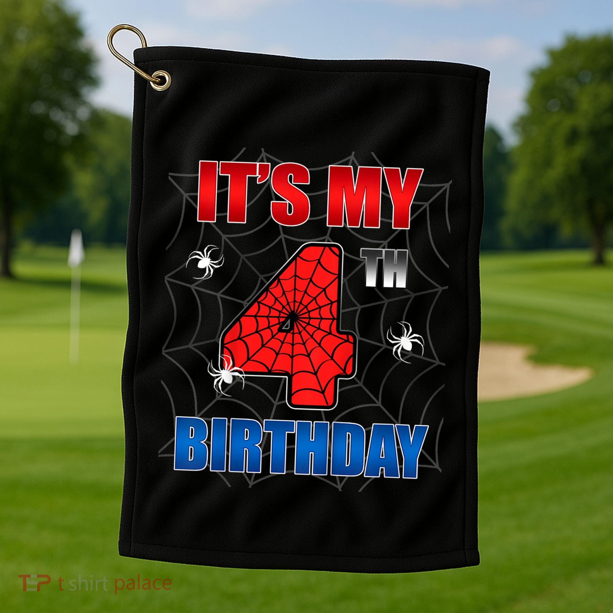 Spider Web Four 4 Years Old ItS My 4th Birthday Boy Party Golf Towel
