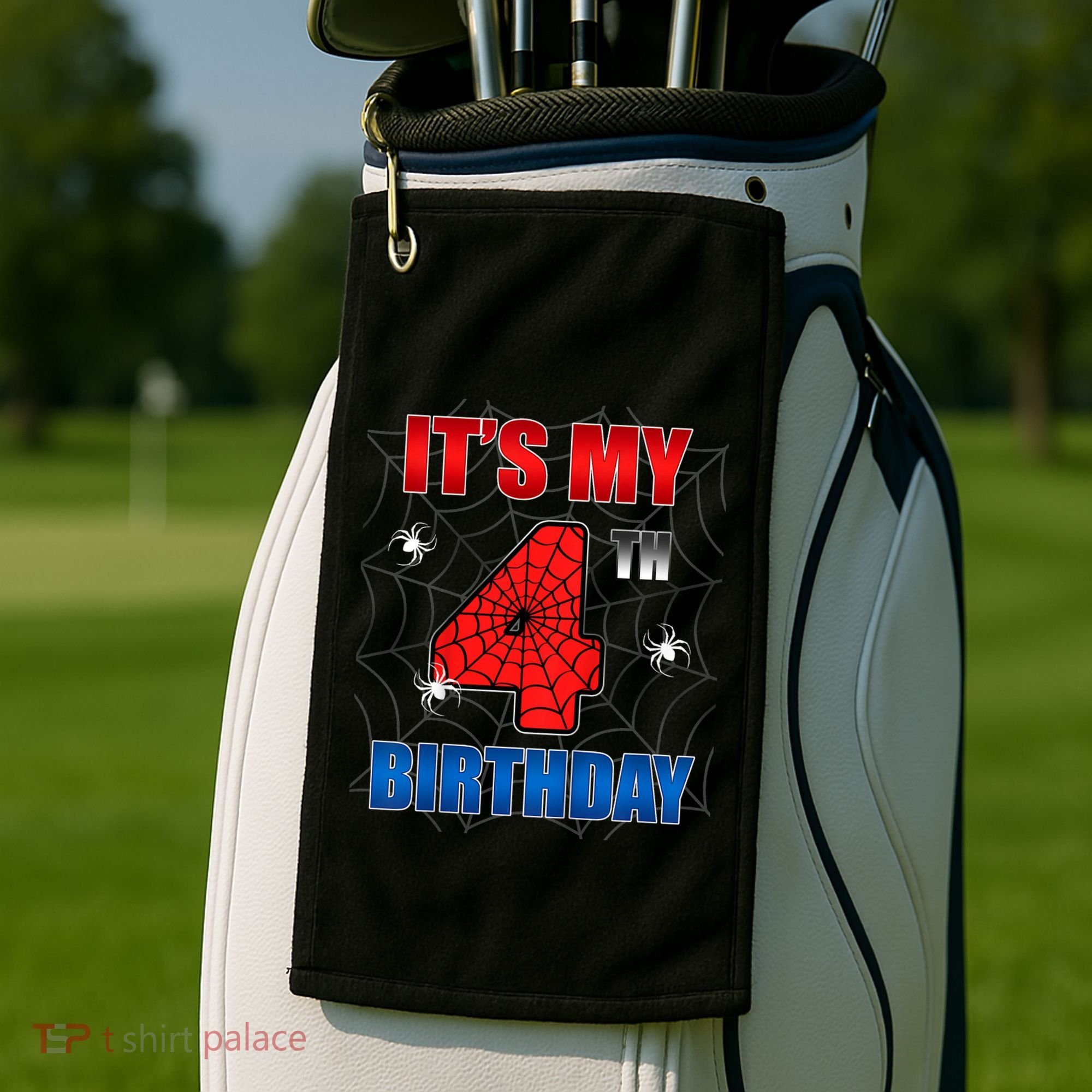 Spider Web Four 4 Years Old ItS My 4th Birthday Boy Party Golf Towel