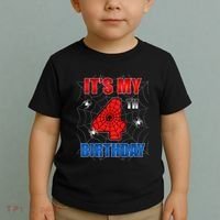 Spider Web Four 4 Years Old ItS My 4th Birthday Boy Party Toddler T-Shirt thumb 2