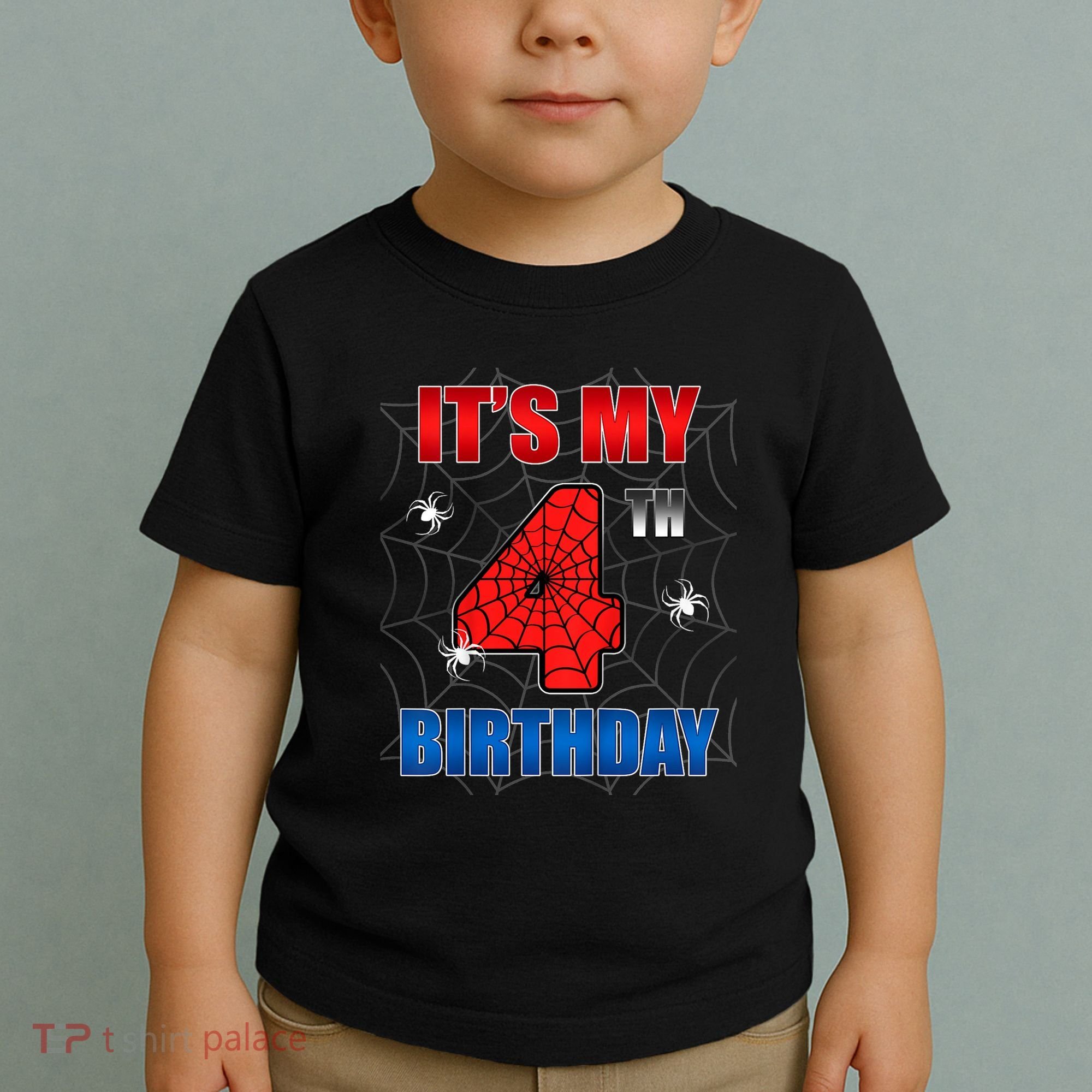 Spider Web Four 4 Years Old ItS My 4th Birthday Boy Party Toddler T-Shirt