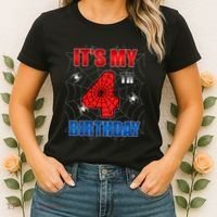 Spider Web Four 4 Years Old ItS My 4th Birthday Boy Party Women's T-Shirt thumb 2
