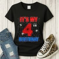 Spider Web Four 4 Years Old ItS My 4th Birthday Boy Party Women's T-Shirt thumb 3