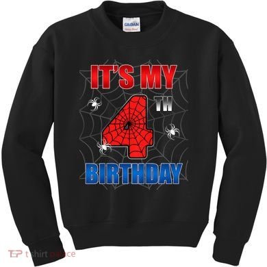 Spider Web Four 4 Years Old ItS My 4th Birthday Boy Party Kids Sweatshirt