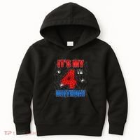 Spider Web Four 4 Years Old ItS My 4th Birthday Boy Party Kids Hoodie thumb 0