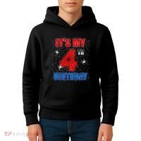 Spider Web Four 4 Years Old ItS My 4th Birthday Boy Party Kids Hoodie thumb 4