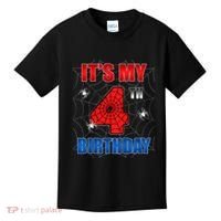 Spider Web Four 4 Years Old ItS My 4th Birthday Boy Party Kids T-Shirt thumb 0