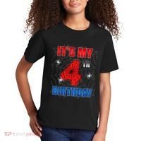 Spider Web Four 4 Years Old ItS My 4th Birthday Boy Party Kids T-Shirt thumb 2