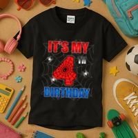 Spider Web Four 4 Years Old ItS My 4th Birthday Boy Party Kids T-Shirt thumb 3