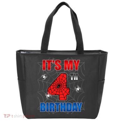 Spider Web Four 4 Years Old ItS My 4th Birthday Boy Party Tote Bag