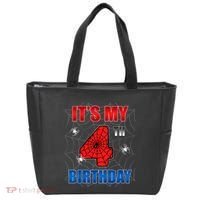 Spider Web Four 4 Years Old ItS My 4th Birthday Boy Party Tote Bag thumb 0