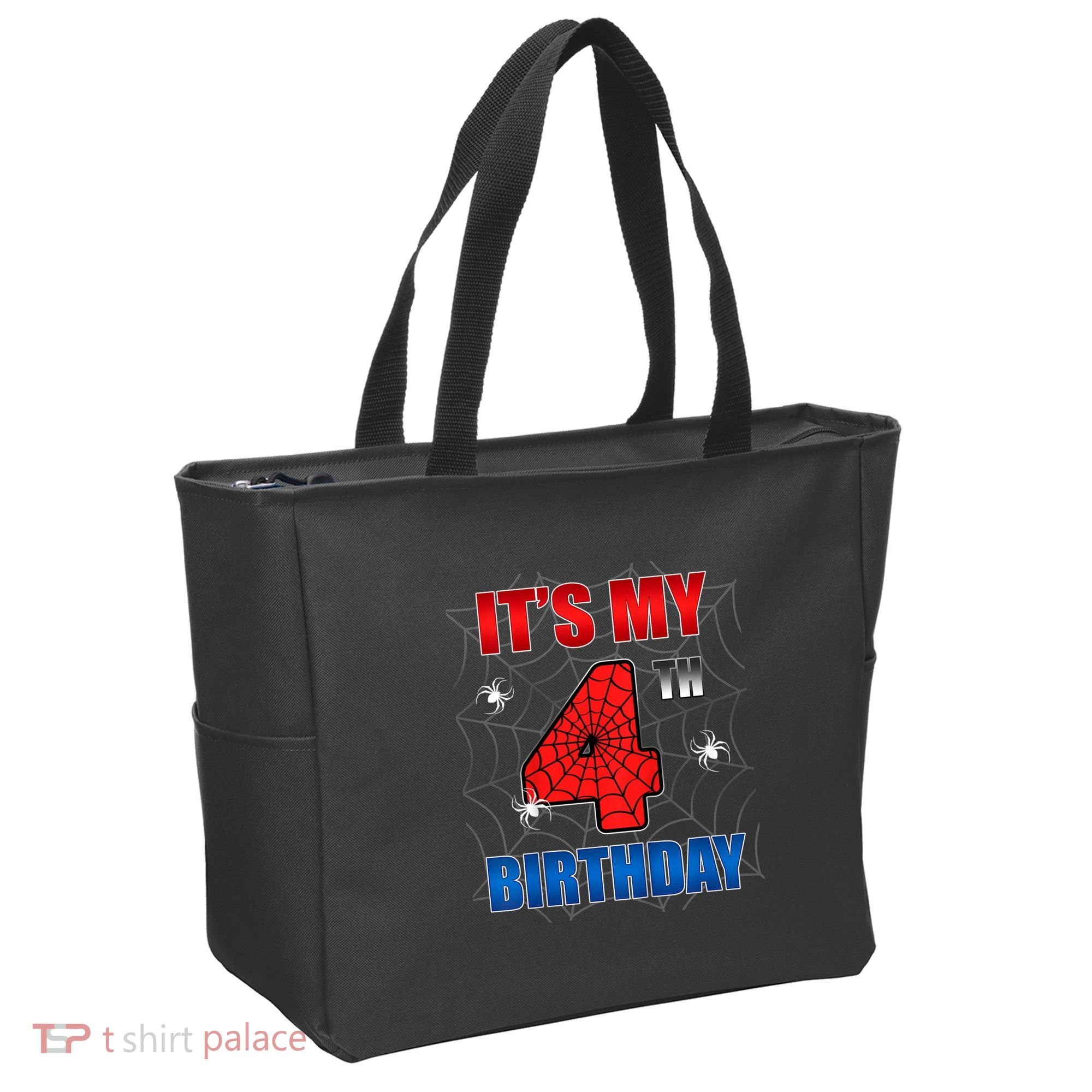Spider Web Four 4 Years Old ItS My 4th Birthday Boy Party Tote Bag