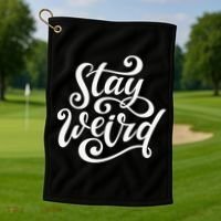 Stay Weird Funny Hand Drawn Calligraphy Golf Towel thumb 1