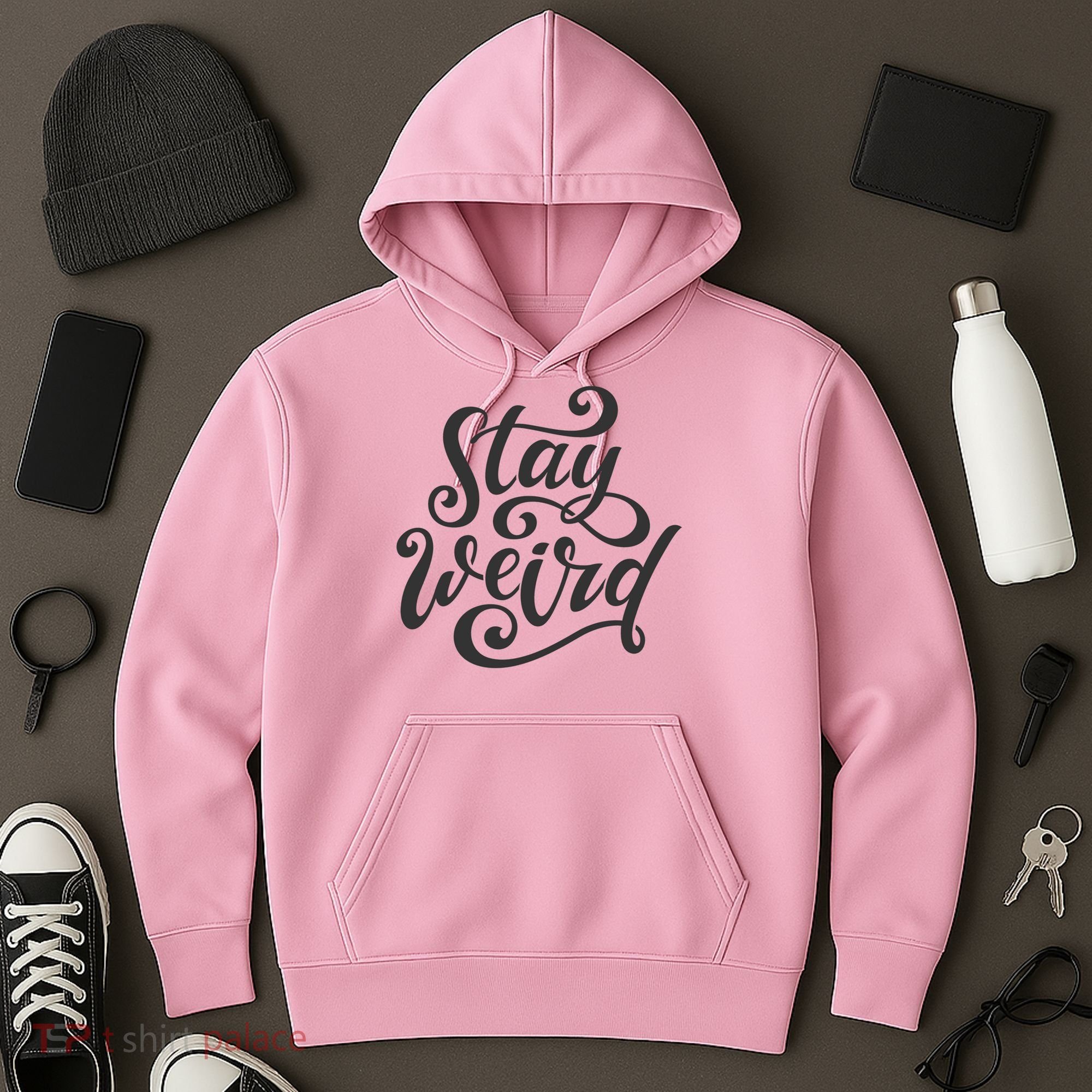 Stay Weird Funny Hand Drawn Calligraphy Hoodie