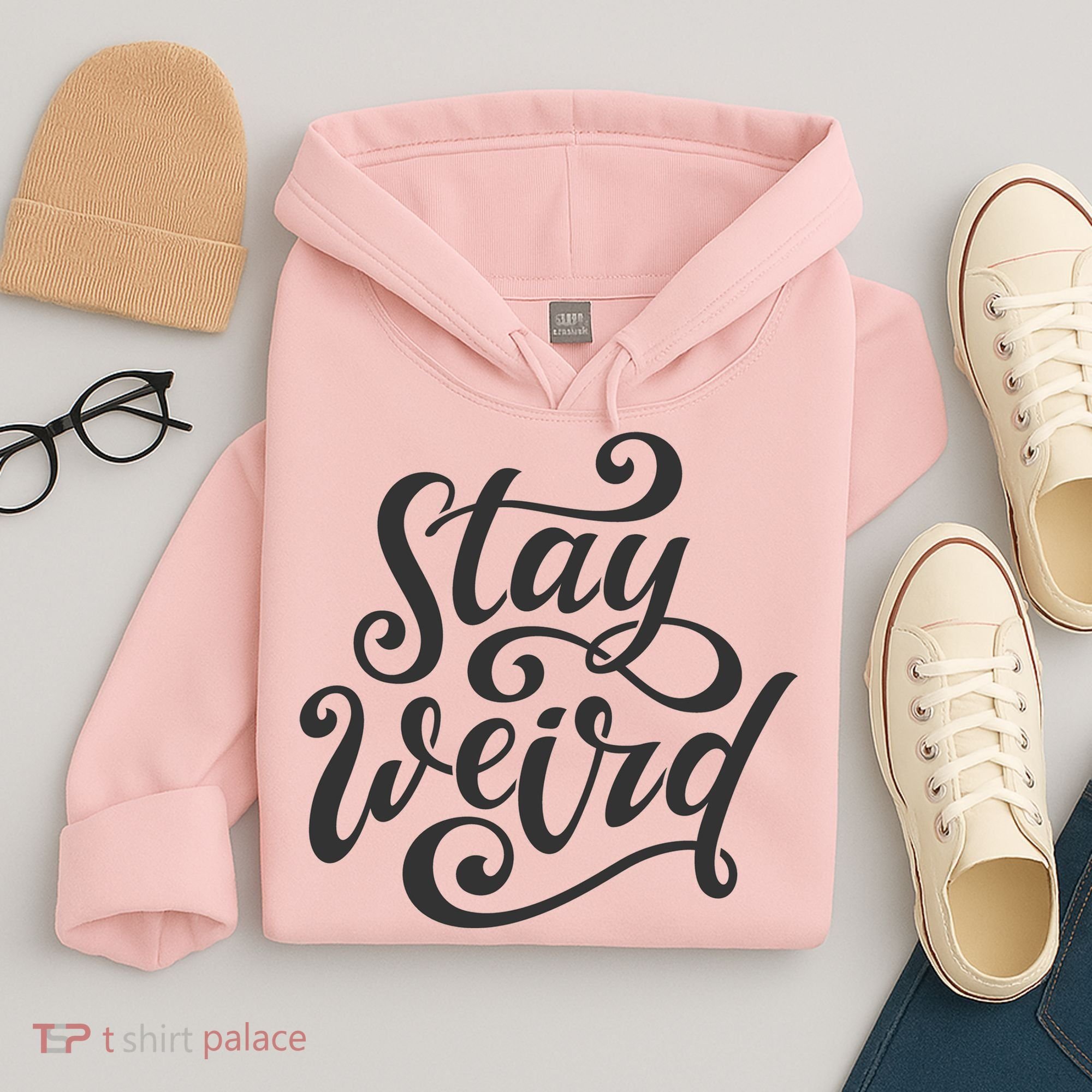 Stay Weird Funny Hand Drawn Calligraphy Hoodie