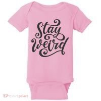 Stay Weird Funny Hand Drawn Calligraphy Baby Bodysuit thumb 0