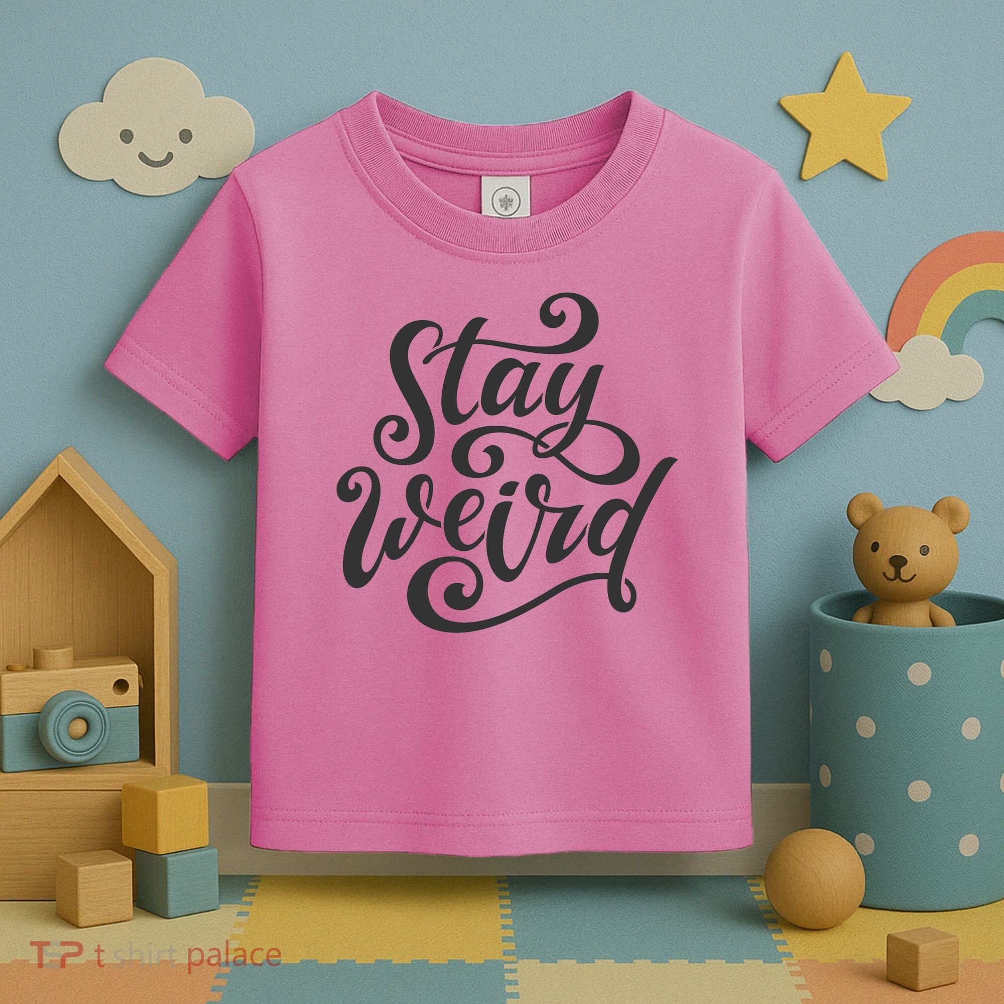 Stay Weird Funny Hand Drawn Calligraphy Toddler T-Shirt