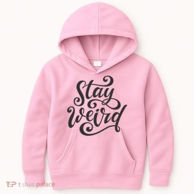 Stay Weird Funny Hand Drawn Calligraphy Kids Hoodie