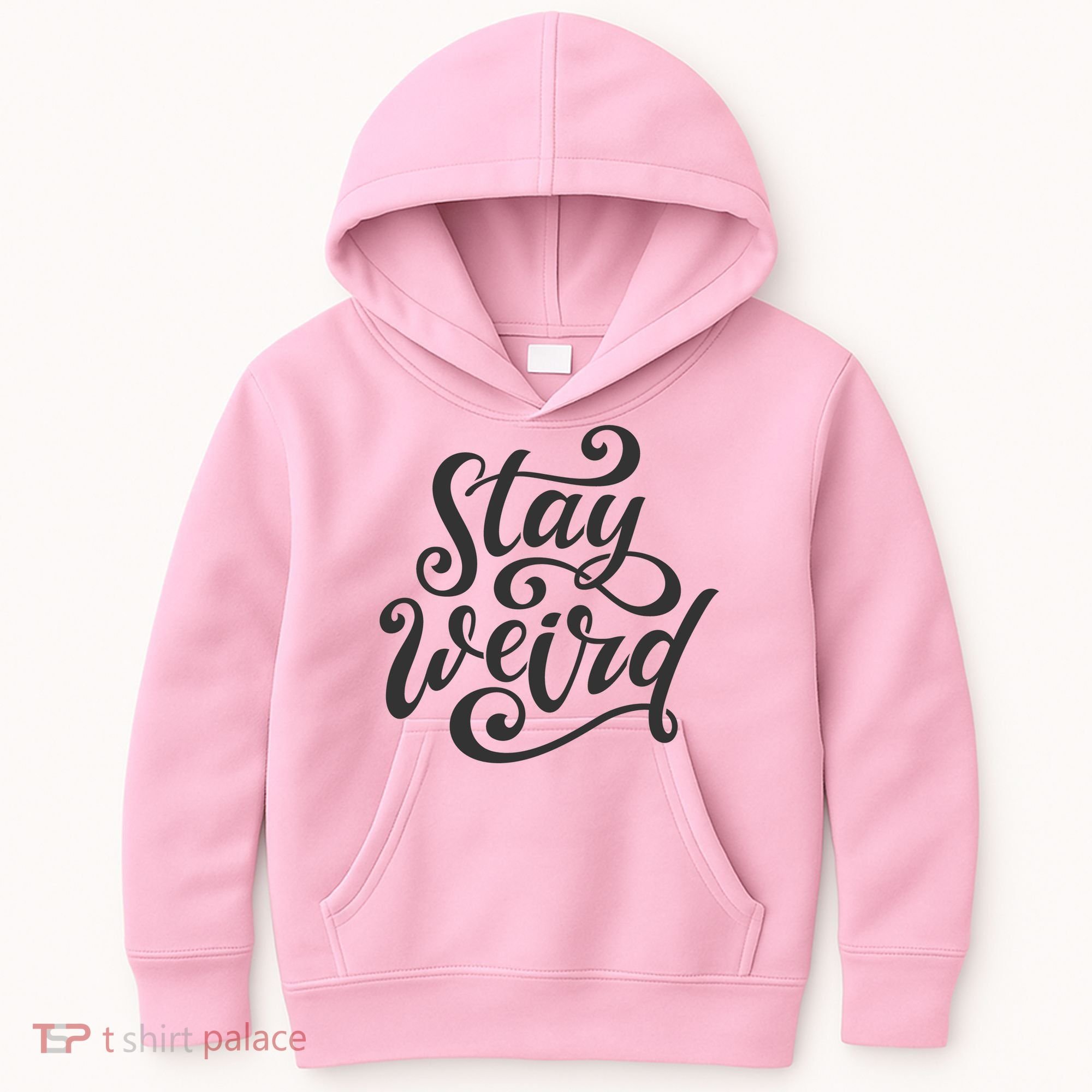 Stay Weird Funny Hand Drawn Calligraphy Kids Hoodie