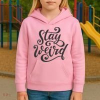 Stay Weird Funny Hand Drawn Calligraphy Kids Hoodie thumb 3