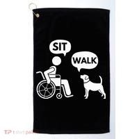 Sit Walk Funny Disabled Wheelchair User & Pet Dog Golf Towel thumb 0