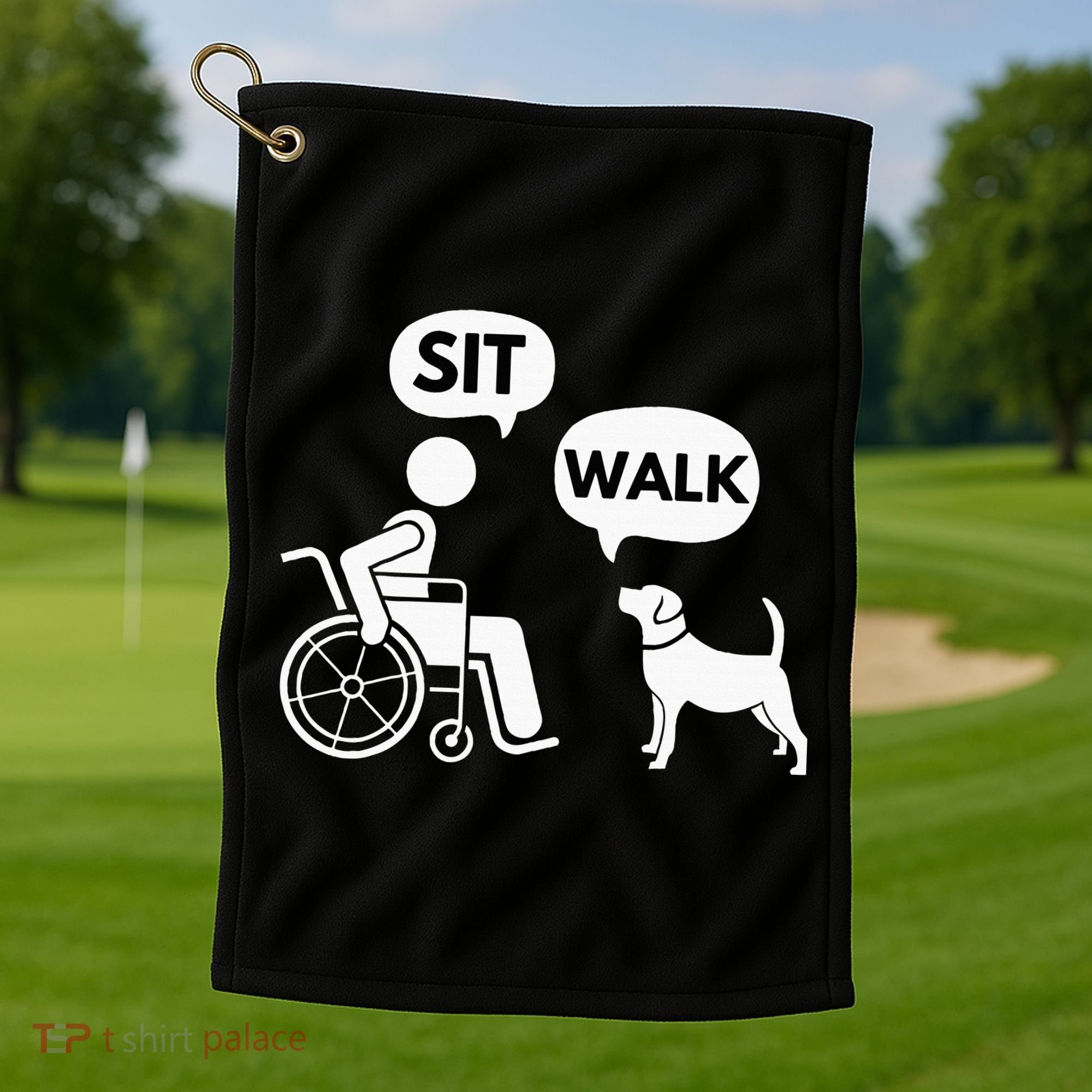 Sit Walk Funny Disabled Wheelchair User & Pet Dog Golf Towel