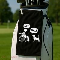 Sit Walk Funny Disabled Wheelchair User & Pet Dog Golf Towel thumb 2