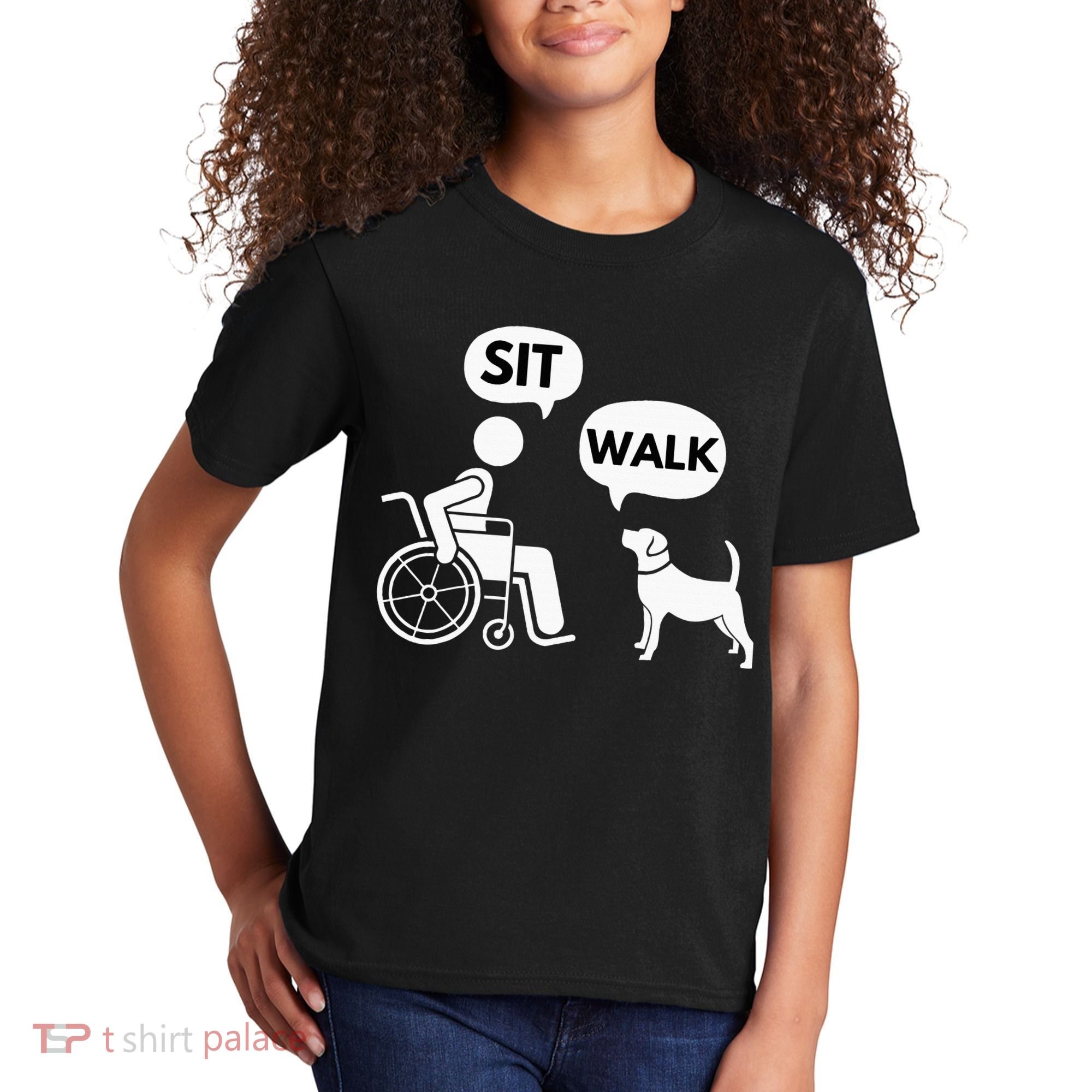 Sit Walk Funny Disabled Wheelchair User & Pet Dog Kids T-Shirt
