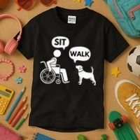 Sit Walk Funny Disabled Wheelchair User & Pet Dog Kids T-Shirt thumb 3