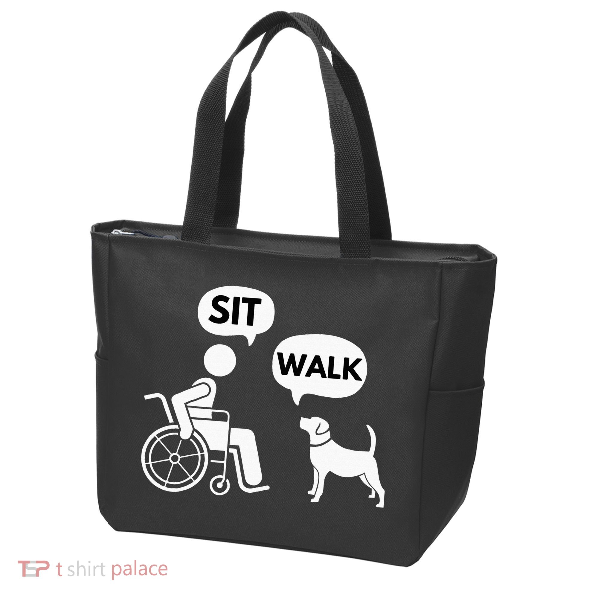 Sit Walk Funny Disabled Wheelchair User & Pet Dog Tote Bag