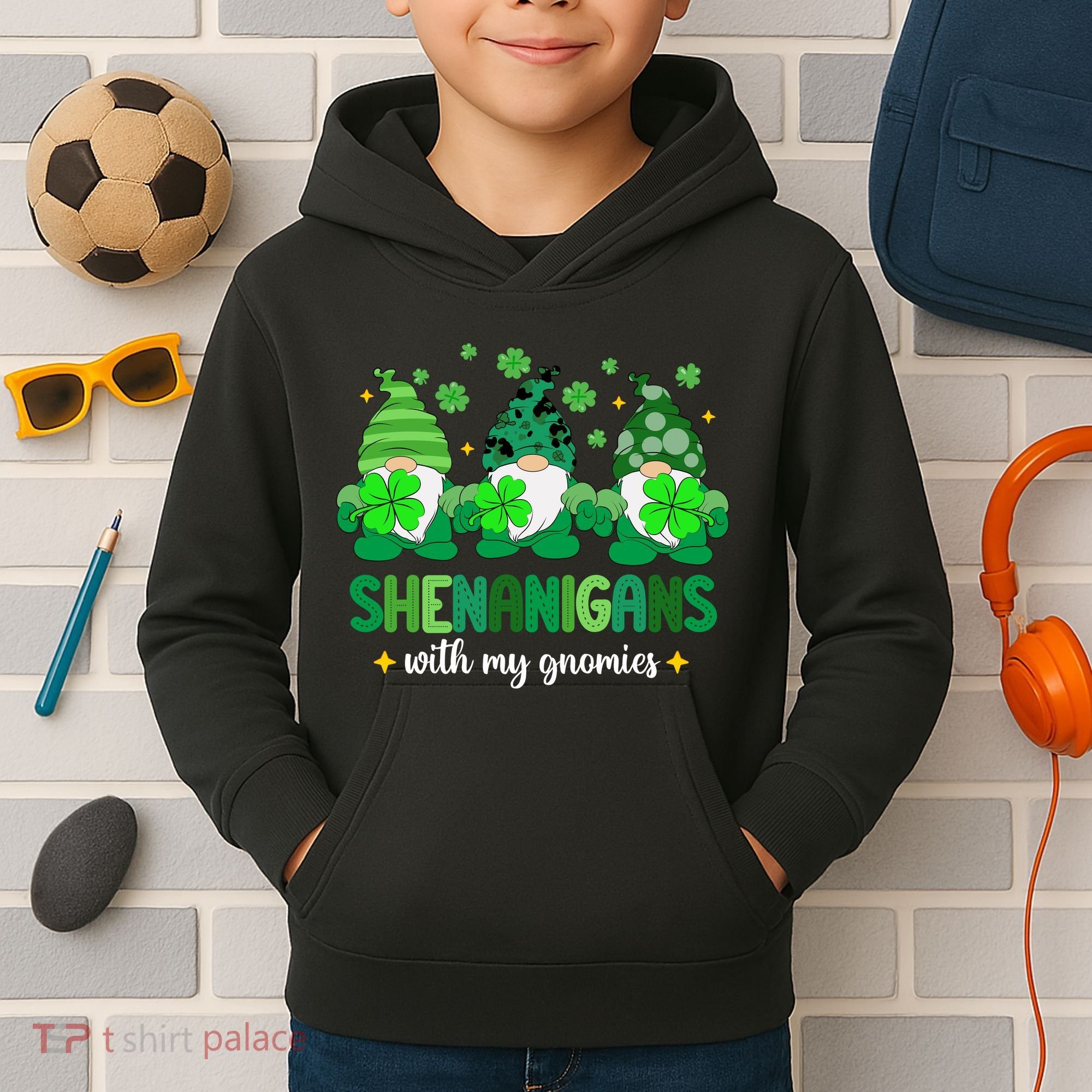 Shenanigans With Gnomies St Patrick Day Kids Hoodie