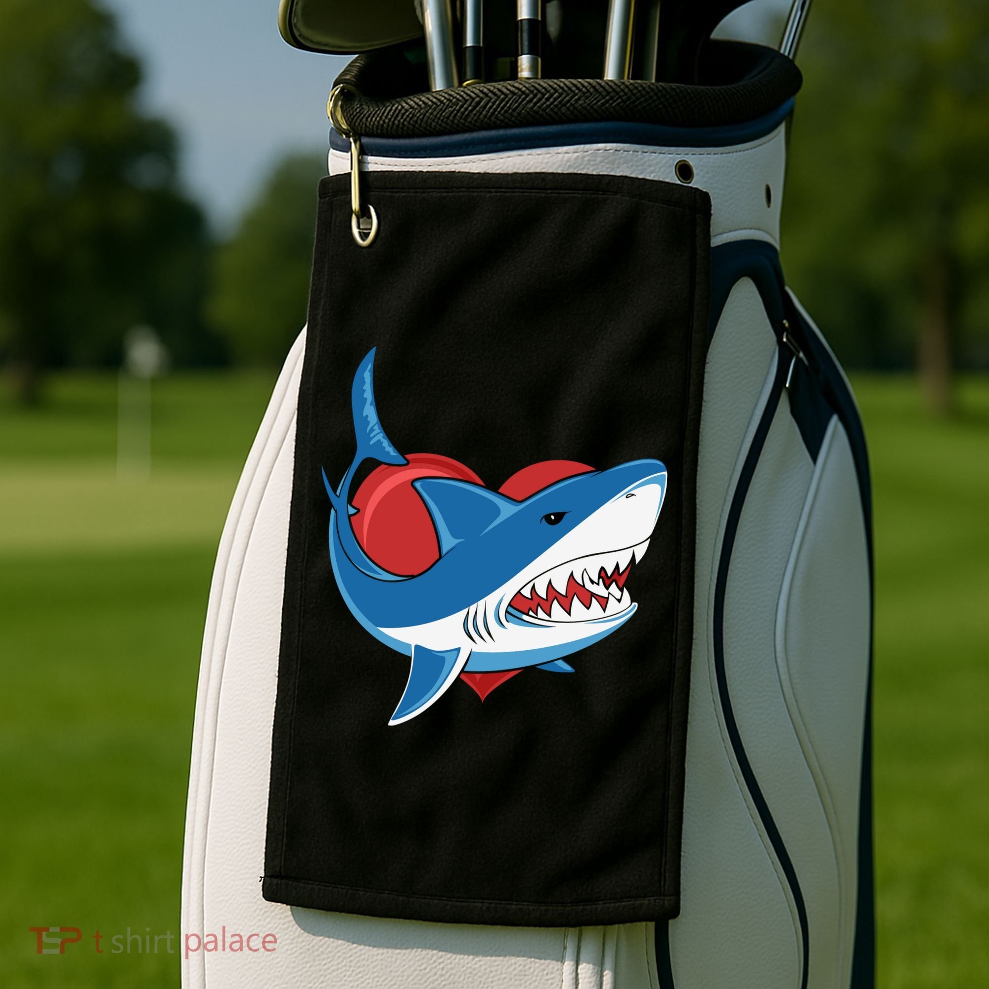 Shark With Heart, Shark Lovers Valentine Gift For Valentine Day Golf Towel