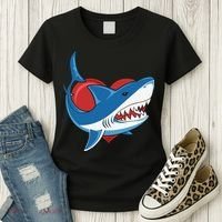 Shark With Heart, Shark Lovers Valentine Gift For Valentine Day Women's T-Shirt thumb 3