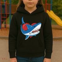 Shark With Heart, Shark Lovers Valentine Gift For Valentine Day Kids Hoodie thumb 3