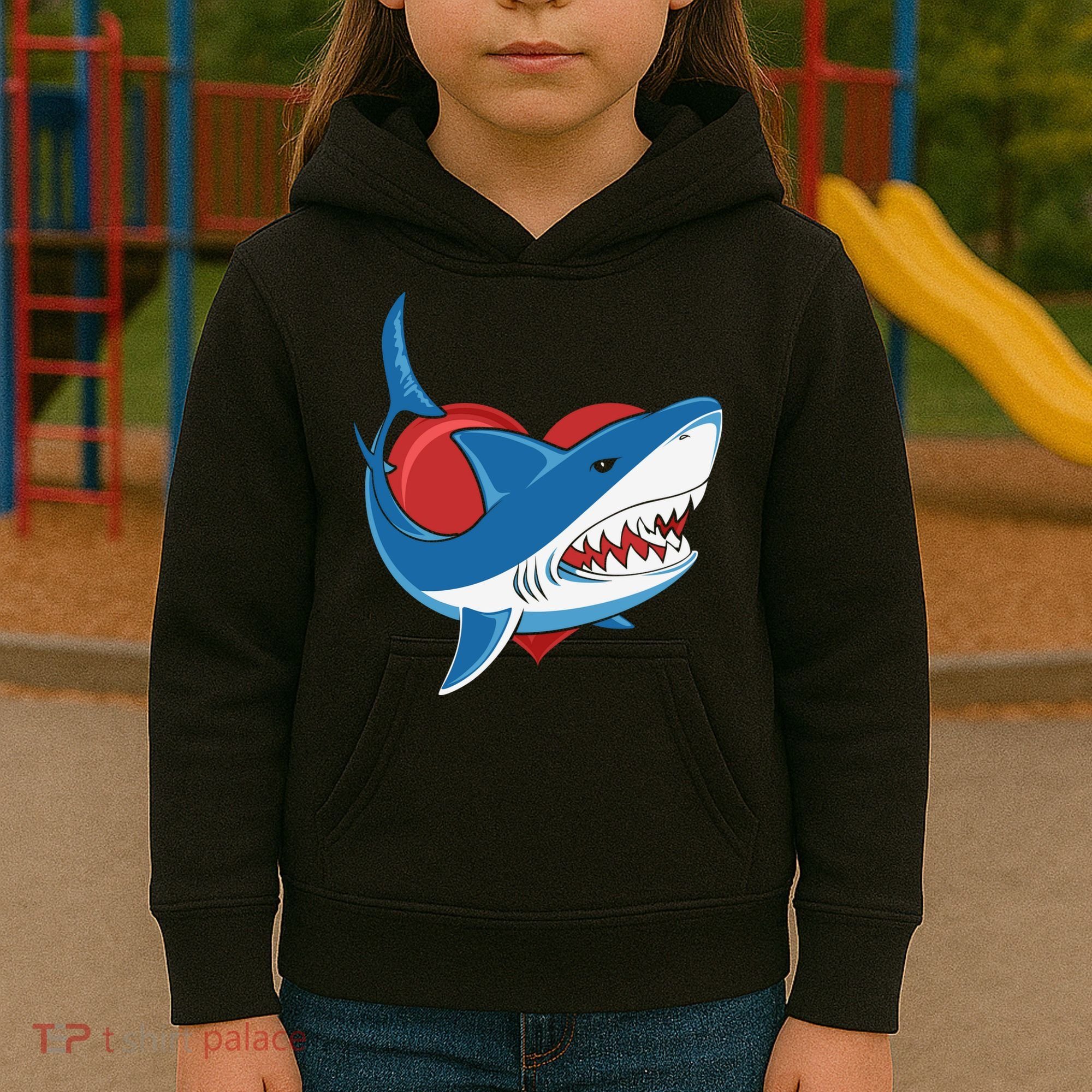 Shark With Heart, Shark Lovers Valentine Gift For Valentine Day Kids Hoodie