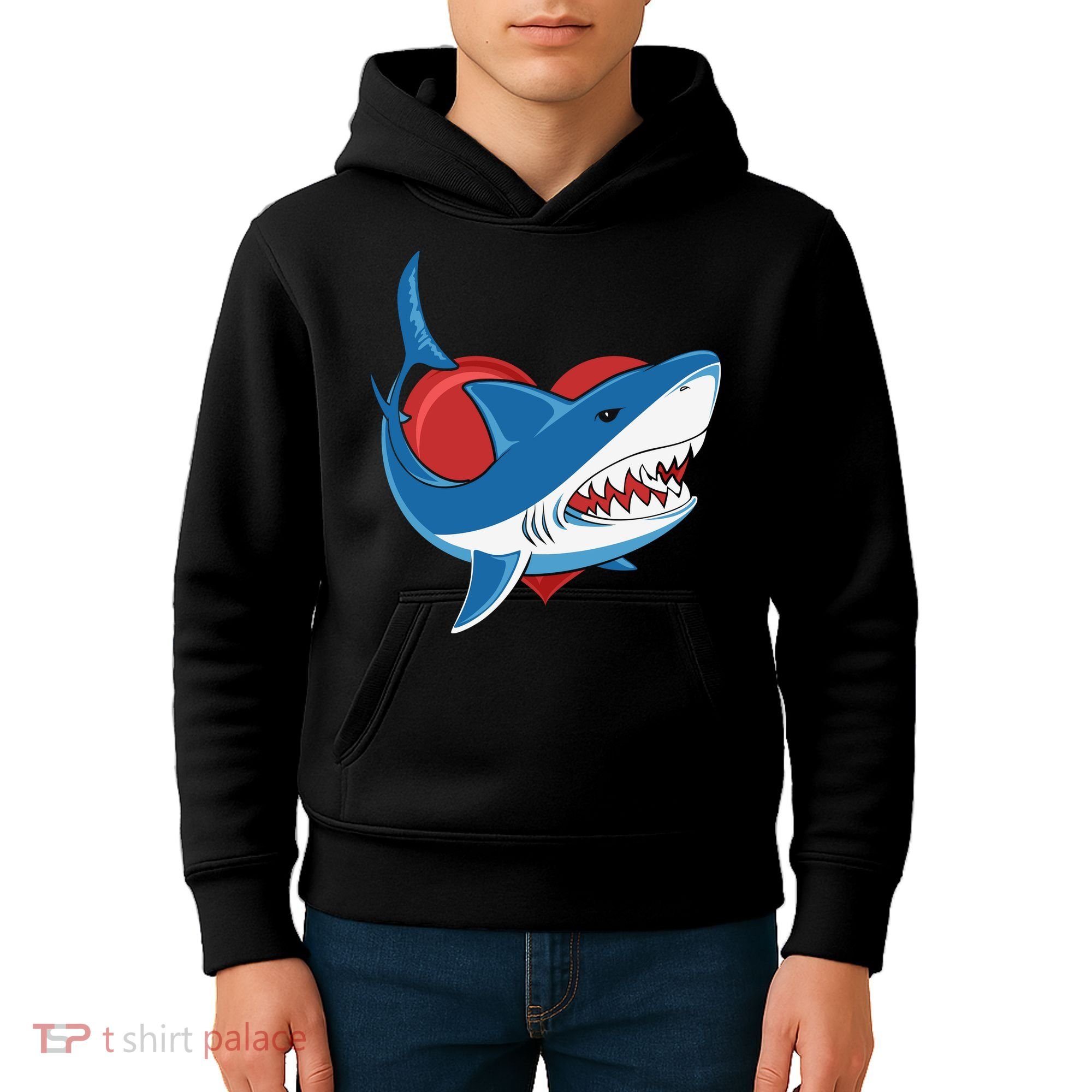 Shark With Heart, Shark Lovers Valentine Gift For Valentine Day Kids Hoodie