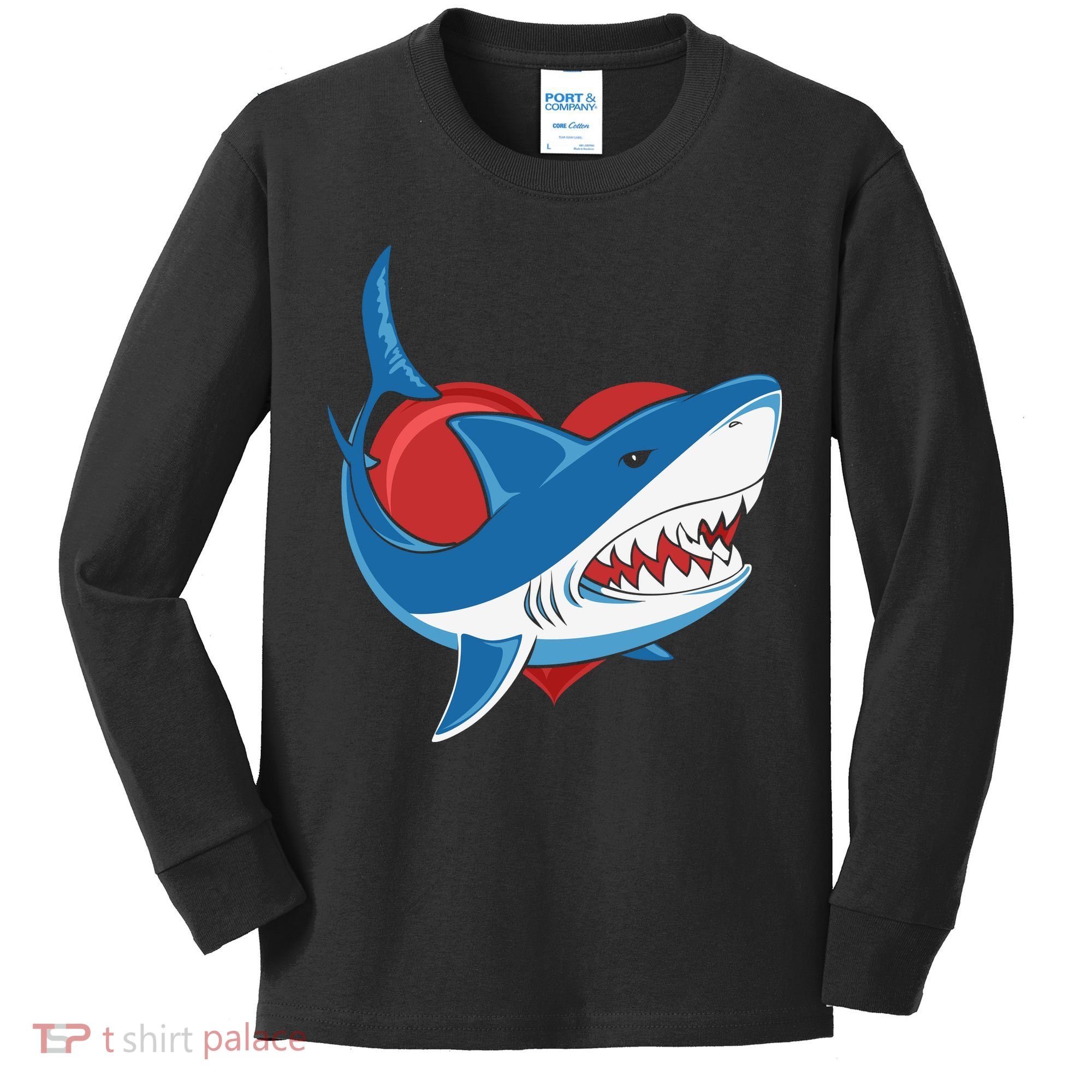 Shark With Heart, Shark Lovers Valentine Gift For Valentine Day Kids Long Sleeve Shirt