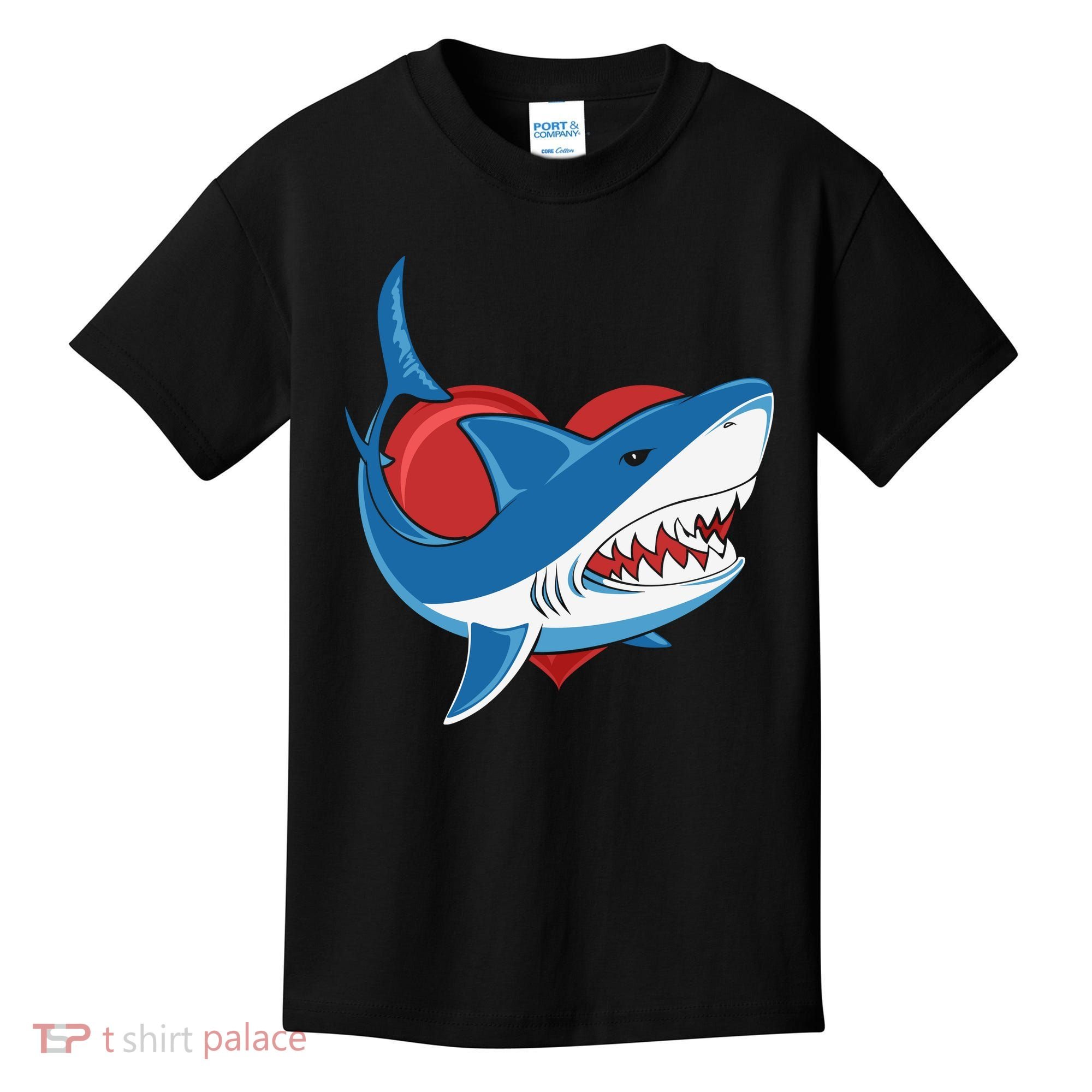 Shark With Heart, Shark Lovers Valentine Gift For Valentine Day Kids T-Shirt