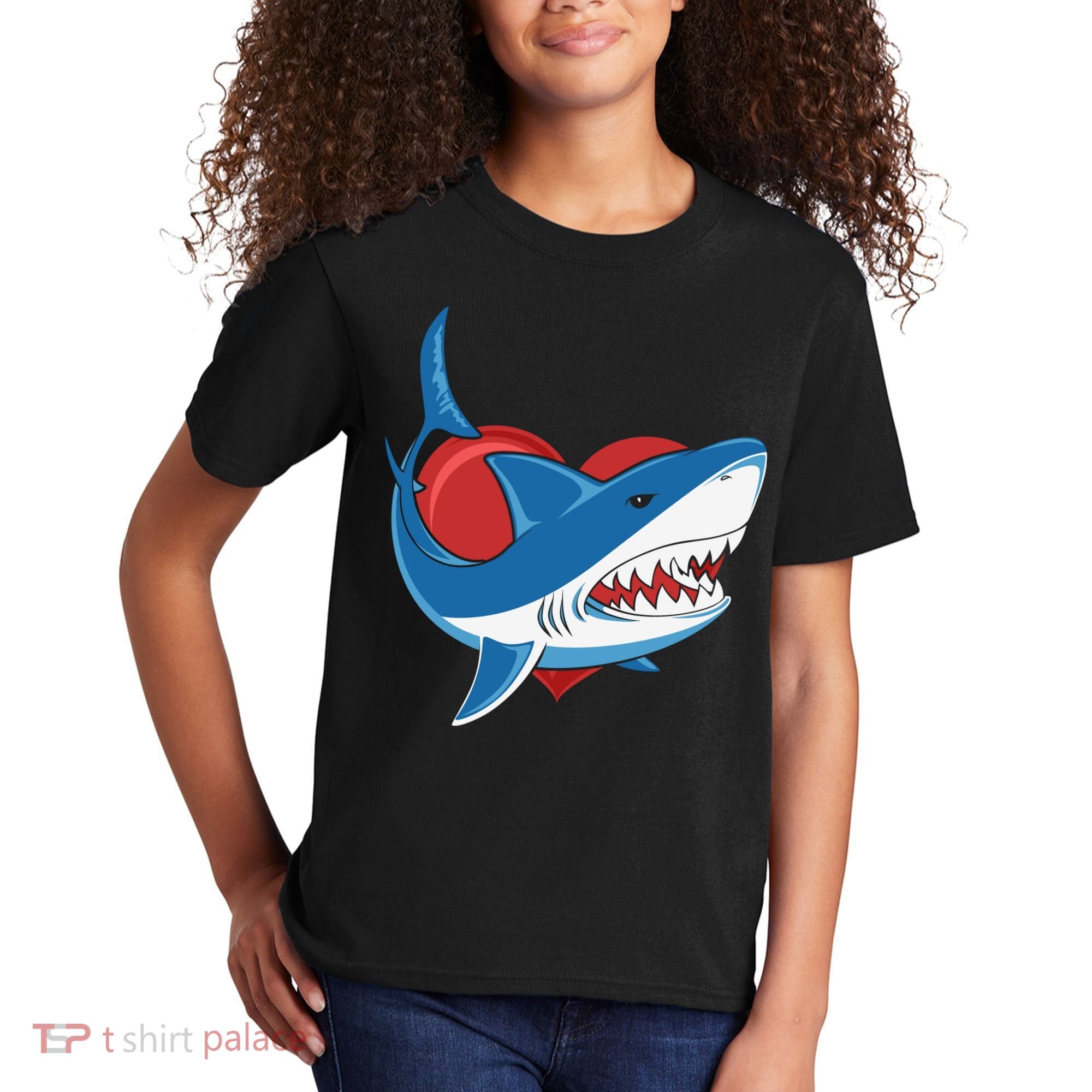Shark With Heart, Shark Lovers Valentine Gift For Valentine Day Kids T-Shirt