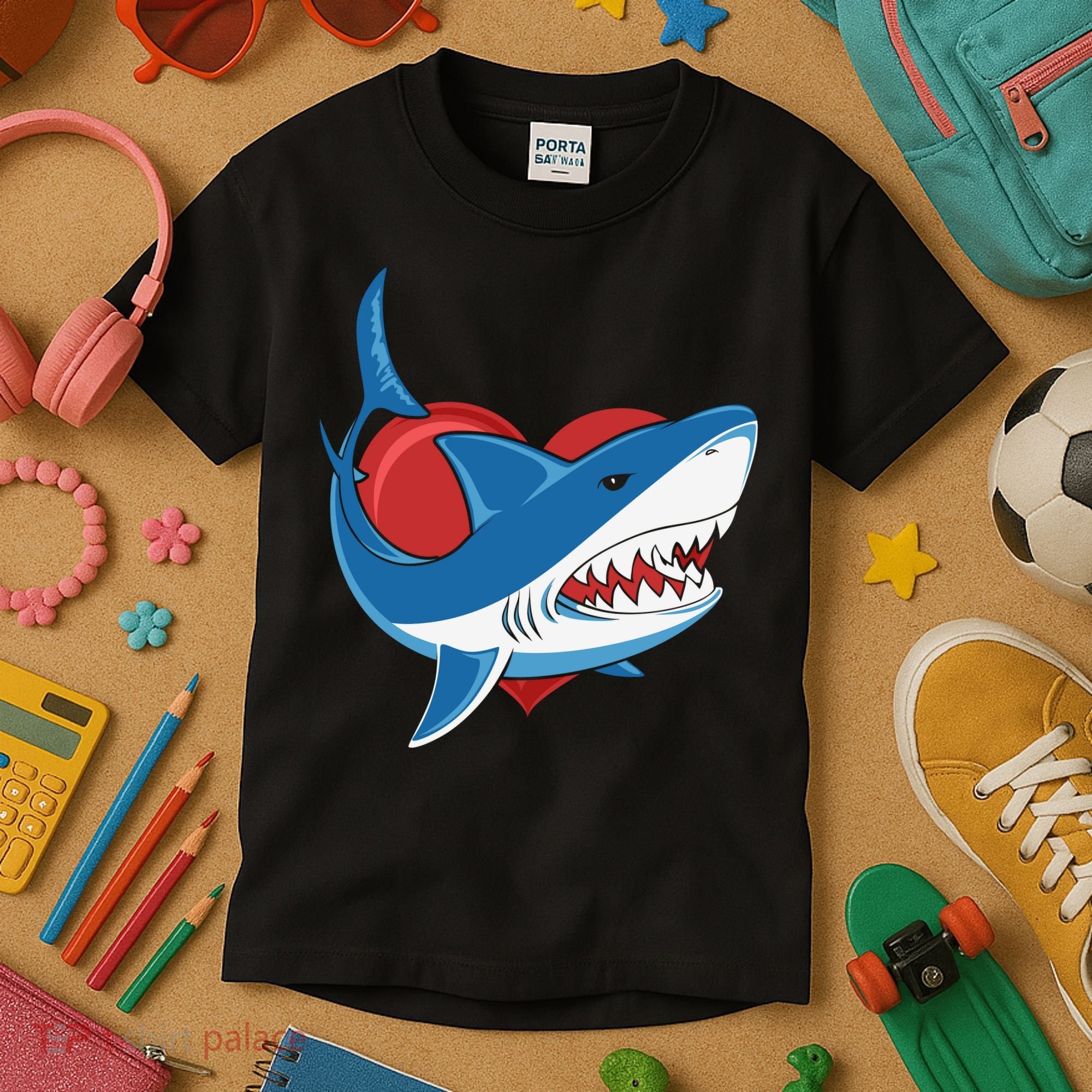 Shark With Heart, Shark Lovers Valentine Gift For Valentine Day Kids T-Shirt
