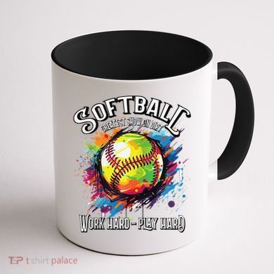 Softball Work Hard Play Hard Fastpitch Slowpitch Softball Coffee Mug back