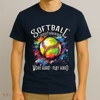 Softball Work Hard Play Hard Fastpitch Slowpitch Softball T-Shirt thumb 3