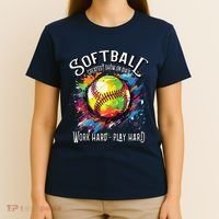 Softball Work Hard Play Hard Fastpitch Slowpitch Softball T-Shirt thumb 4