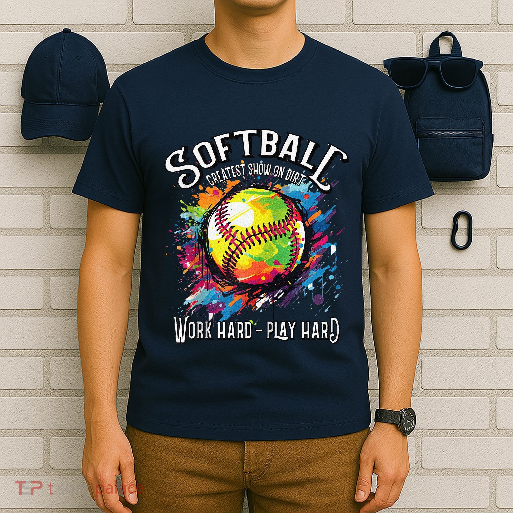 Softball Work Hard Play Hard Fastpitch Slowpitch Softball T-Shirt